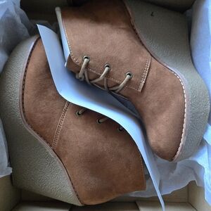 Women's Tan Ankle Wedge Boots
